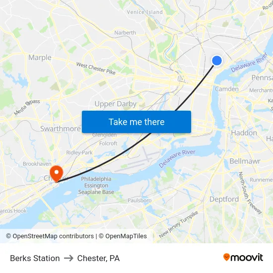 Berks Station to Chester, PA map