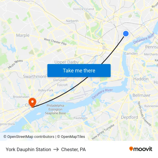 York Dauphin Station to Chester, PA map