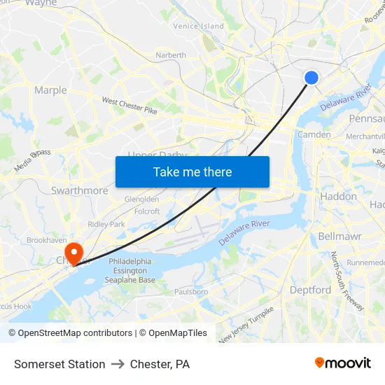 Somerset Station to Chester, PA map