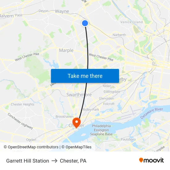 Garrett Hill Station to Chester, PA map