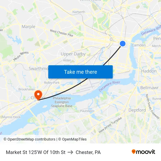 Market St 125'W Of 10th St to Chester, PA map