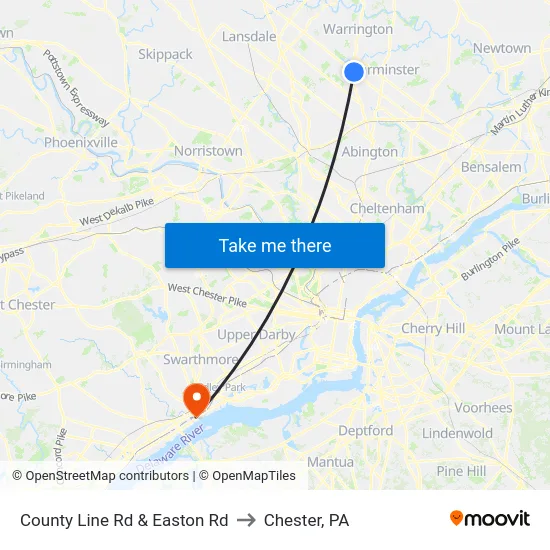 County Line Rd & Easton Rd to Chester, PA map