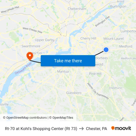 Rt-70 at Kohl's Shopping Center (Rt 73) to Chester, PA map