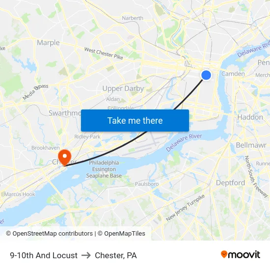 9-10th And Locust to Chester, PA map