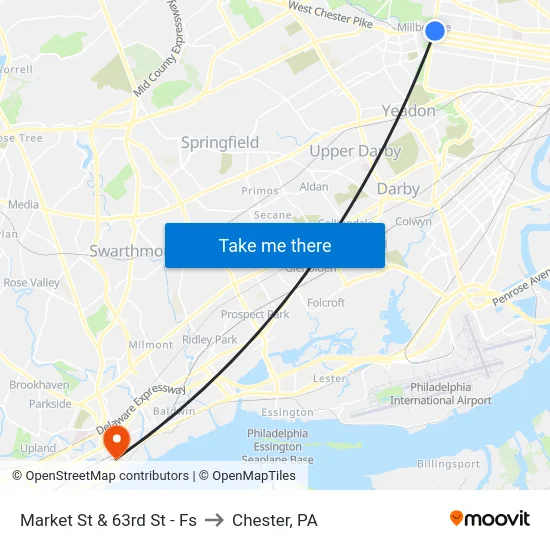 Market St & 63rd St - Fs to Chester, PA map
