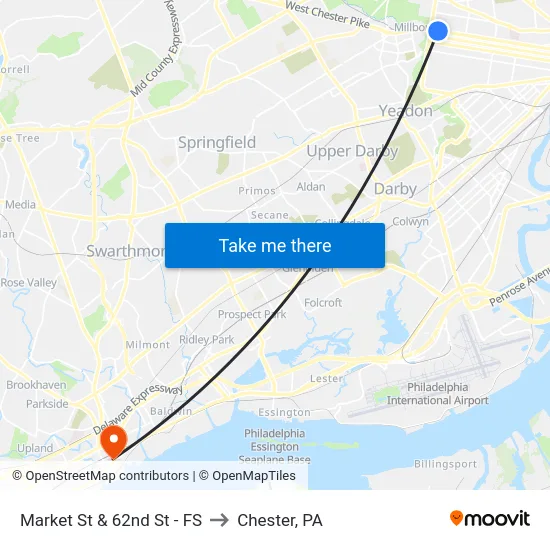 Market St & 62nd St - FS to Chester, PA map