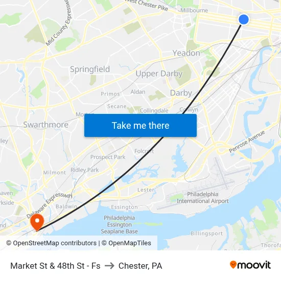 Market St & 48th St - Fs to Chester, PA map