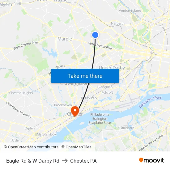 Eagle Rd & W Darby Rd to Chester, PA map