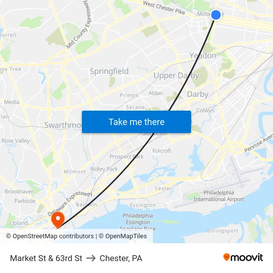 Market St & 63rd St to Chester, PA map