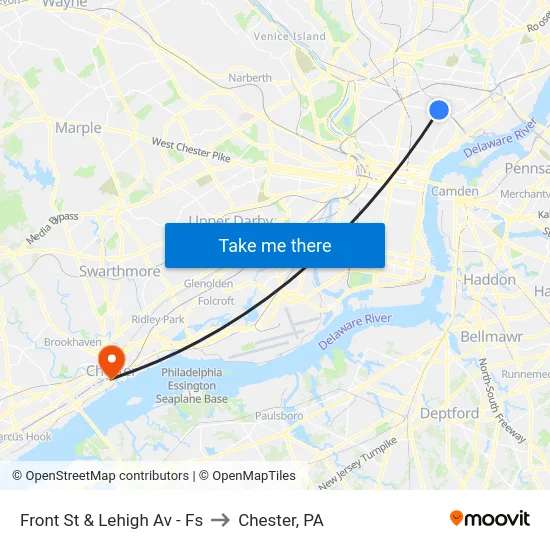 Front St & Lehigh Av - Fs to Chester, PA map