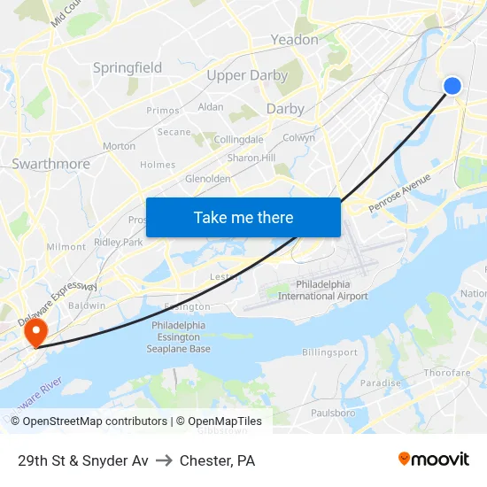 29th St & Snyder Av to Chester, PA map