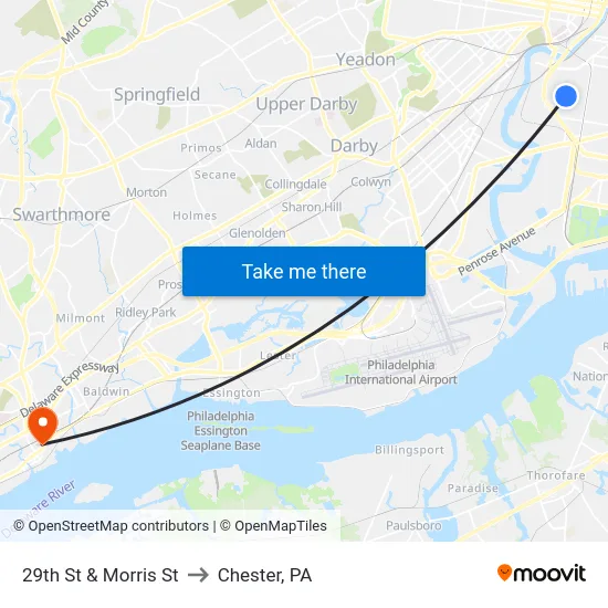 29th St & Morris St to Chester, PA map