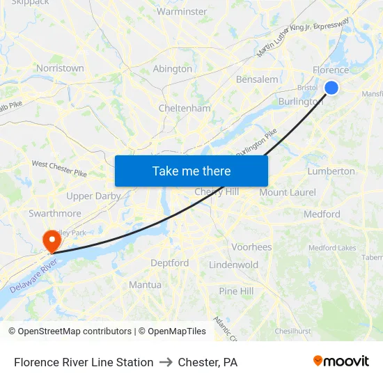 Florence River Line Station to Chester, PA map