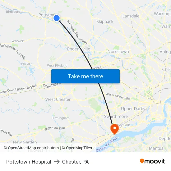 Pottstown Hospital to Chester, PA map