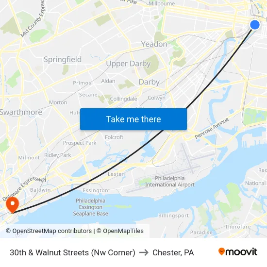30th & Walnut Streets (Nw Corner) to Chester, PA map