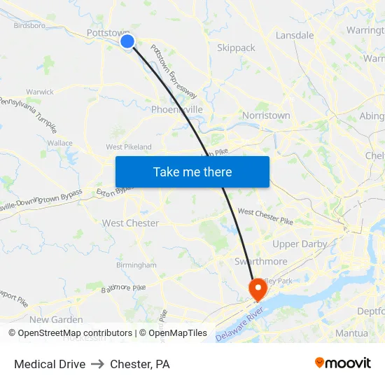 Medical Drive to Chester, PA map