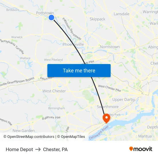 Home Depot to Chester, PA map