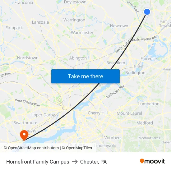 Homefront Family Campus to Chester, PA map