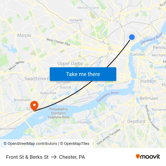 Front St & Berks St to Chester, PA map