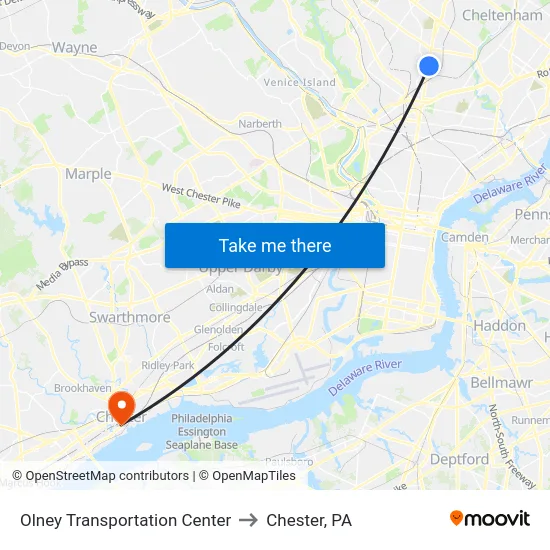 Olney Transportation Center to Chester, PA map