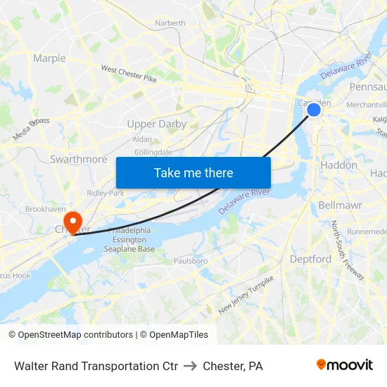 Walter Rand Transportation Ctr to Chester, PA map