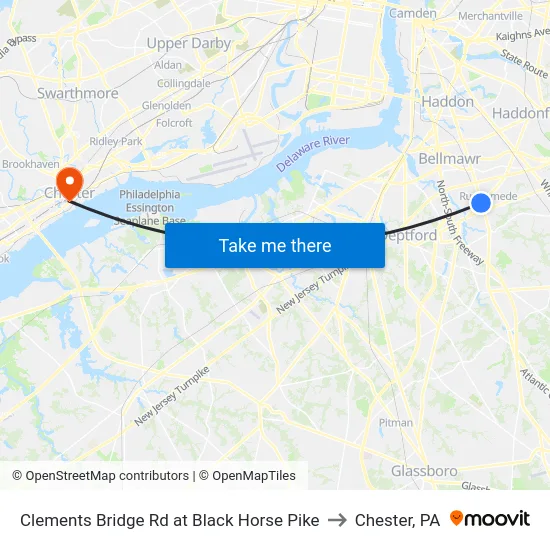 Clements Bridge Rd at Black Horse Pike to Chester, PA map