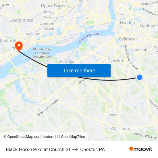 Black Horse Pike at Church St to Chester, PA map