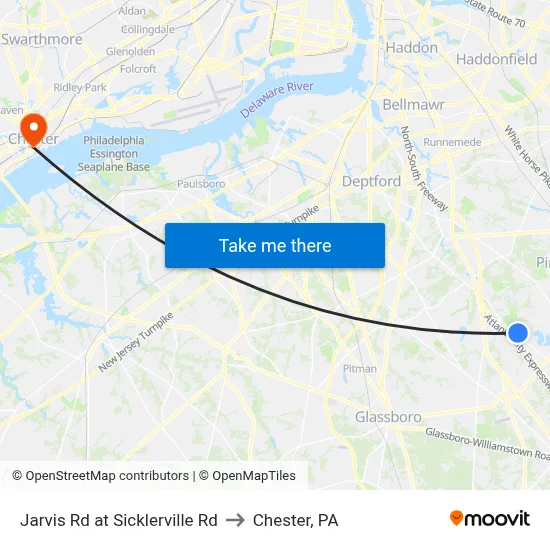 Jarvis Rd at Sicklerville Rd to Chester, PA map