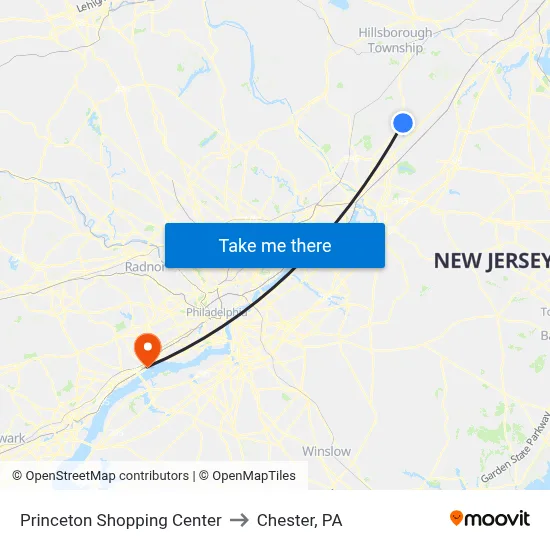Princeton Shopping Center to Chester, PA map