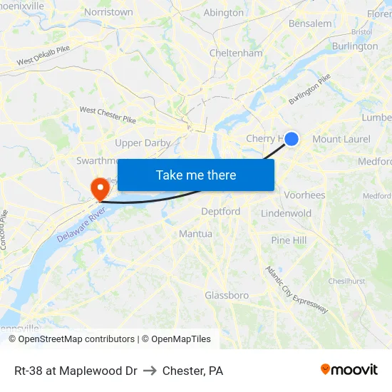 Rt-38 at Maplewood Dr to Chester, PA map