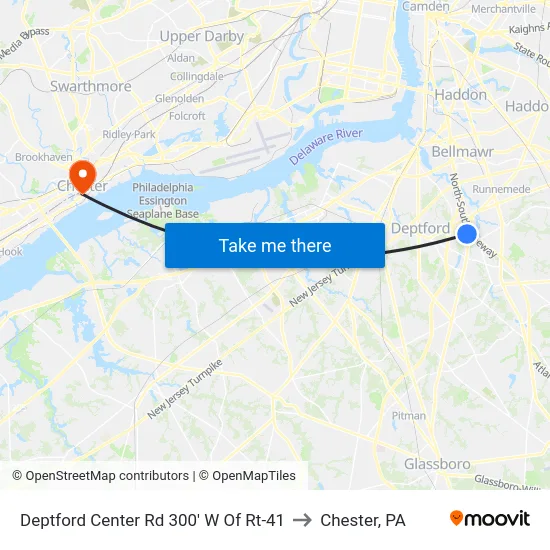 Deptford Center Rd 300' W Of Rt-41 to Chester, PA map