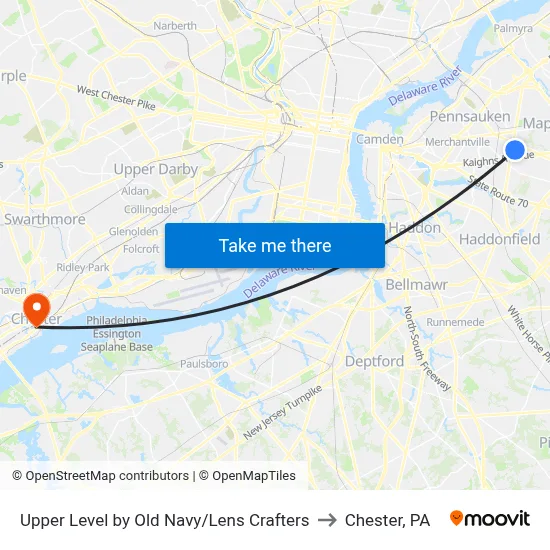 Upper Level by Old Navy/Lens Crafters to Chester, PA map