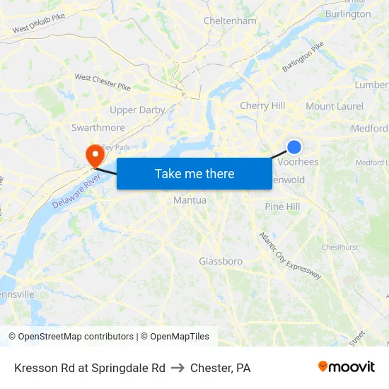 Kresson Rd at Springdale Rd to Chester, PA map
