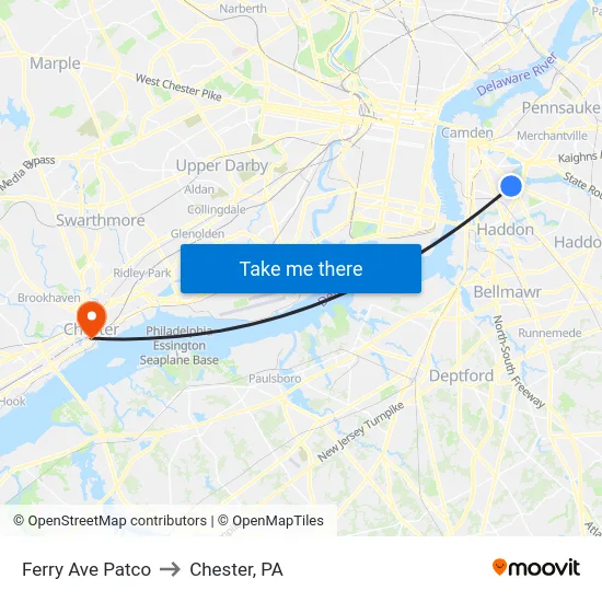 Ferry Ave Patco to Chester, PA map