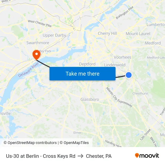 Us-30 at Berlin - Cross Keys Rd to Chester, PA map
