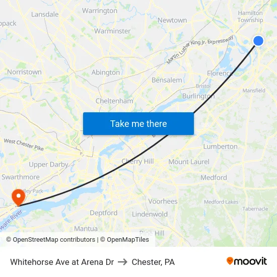 Whitehorse Ave at Arena Dr to Chester, PA map