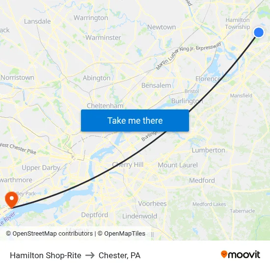 Hamilton Shop-Rite to Chester, PA map