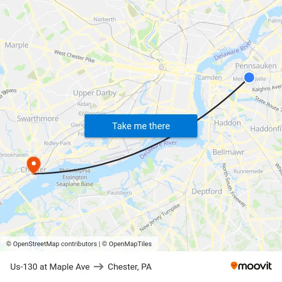 Us-130 at Maple Ave to Chester, PA map