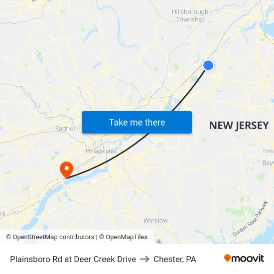 Plainsboro Rd at Deer Creek Drive to Chester, PA map