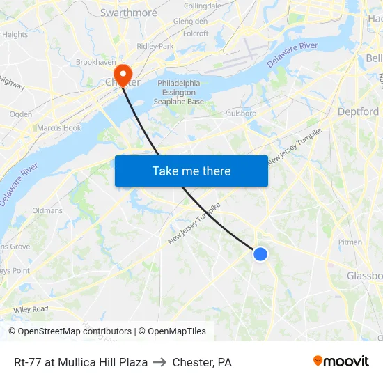 Rt-77 at Mullica Hill Plaza to Chester, PA map