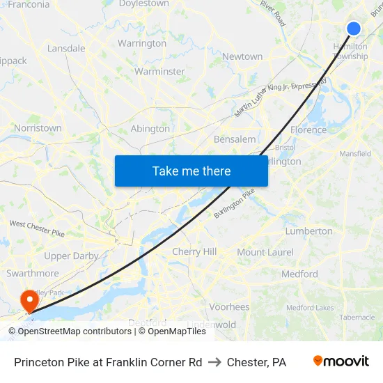 Princeton Pike at Franklin Corner Rd to Chester, PA map