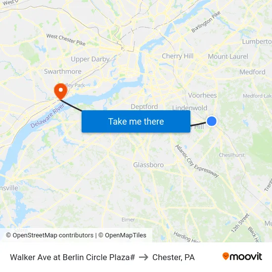 Walker Ave at Berlin Circle Plaza# to Chester, PA map