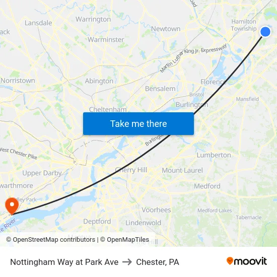 Nottingham Way at Park Ave to Chester, PA map