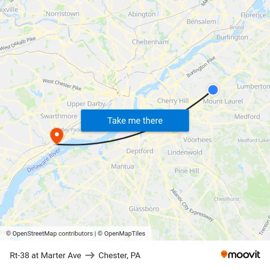 Rt-38 at Marter Ave to Chester, PA map