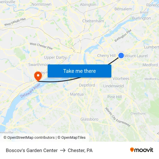 Boscov's Garden Center to Chester, PA map