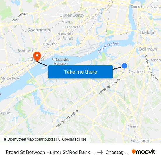 Broad St Between Hunter St/Red Bank Ave to Chester, PA map