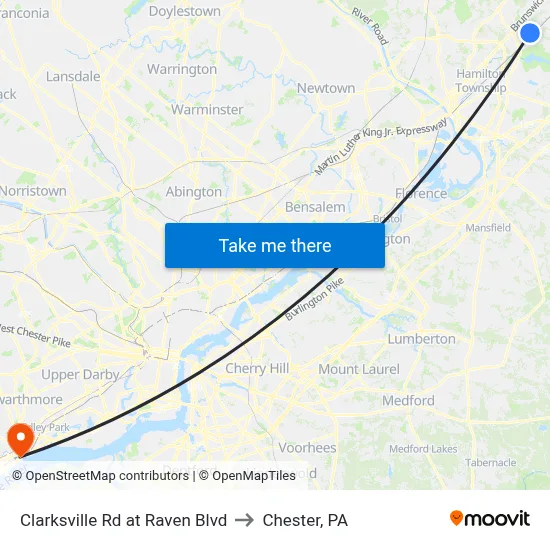 Clarksville Rd at Raven Blvd to Chester, PA map