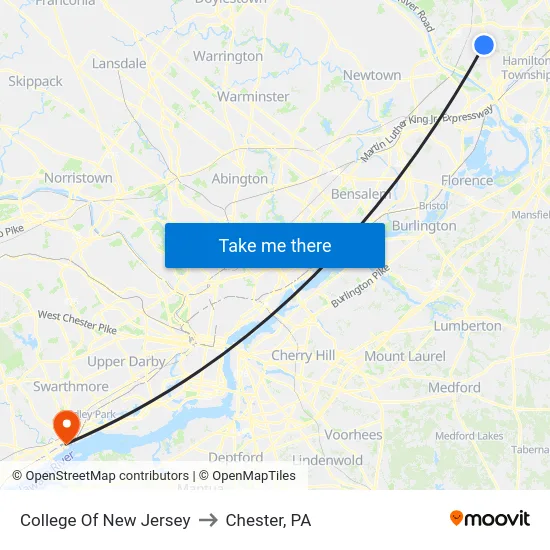 College Of New Jersey to Chester, PA map
