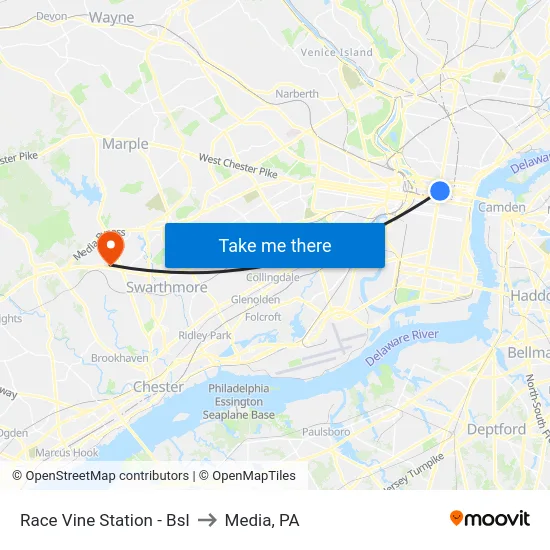 Race Vine Station - Bsl to Media, PA map