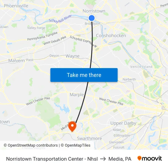 Norristown Transportation Center - Nhsl to Media, PA map